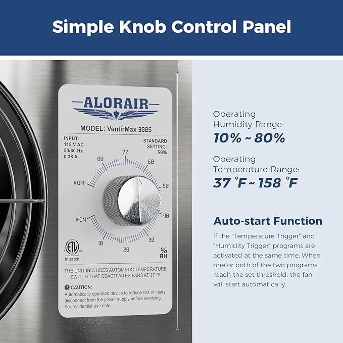 ALORAIR 300CFM Crawlspace Ventilation Fan with Humidistat, IP55 Rated Basement Stainless Steel Exhaust Fan, Built-In Isolation Net 6.7 Inch Foundation Vent Fan for Crawl Space, Garage, Attic,Grow Tent