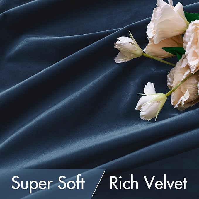 MIULEE Navy Blue Velvet Curtains 52x108 inches Luxury Blackout Curtains | - Image 4
