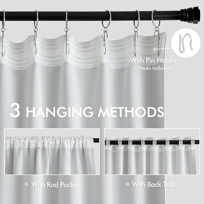 MIULEE Greyish White Back Tab Blackout Curtains 52x120 Inch Long 2 Panels | Rod - Image 3