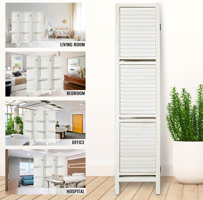 Room Divider with Shelves, 5 Panel White Privacy Screen | Partition Room - Image 7