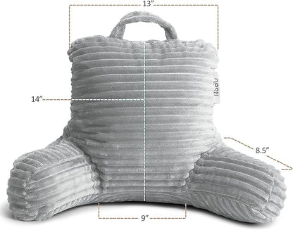 Nestl Reading Pillow for Kids & Teens with Shredded Memory Foam, Luxe Cut Plush Backrest Pillows for Reading and Gaming, For use on Couch, Bed, Floor, Adjustable Support with Washable Cover Light Grey
