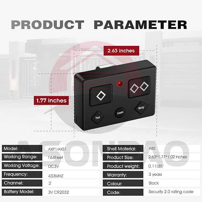 Ghost Controls AXP1 AXS1 AXR1 5-Button Gate Opener Remote Transmitter - Pack of 1【3-Year-Warranty】