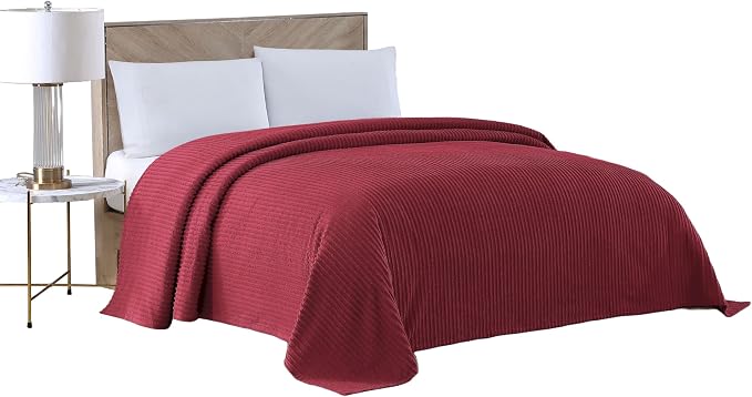 Beatrice Home Fashions Full Channel Chenille Bedspread, Burgundy | Soft by BeatriceHomeFashions