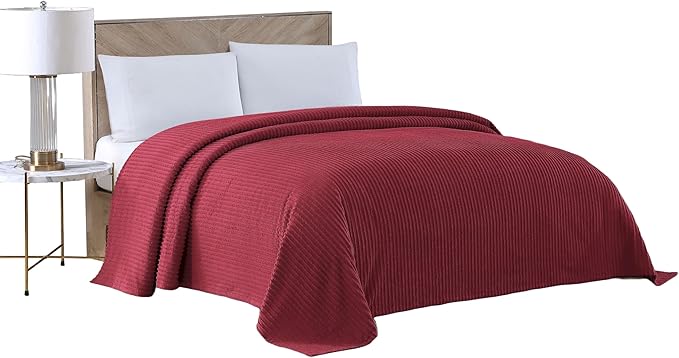 Beatrice Home Fashions Queen Channel Chenille Bedspread, Burgundy | Soft by BeatriceHomeFashions