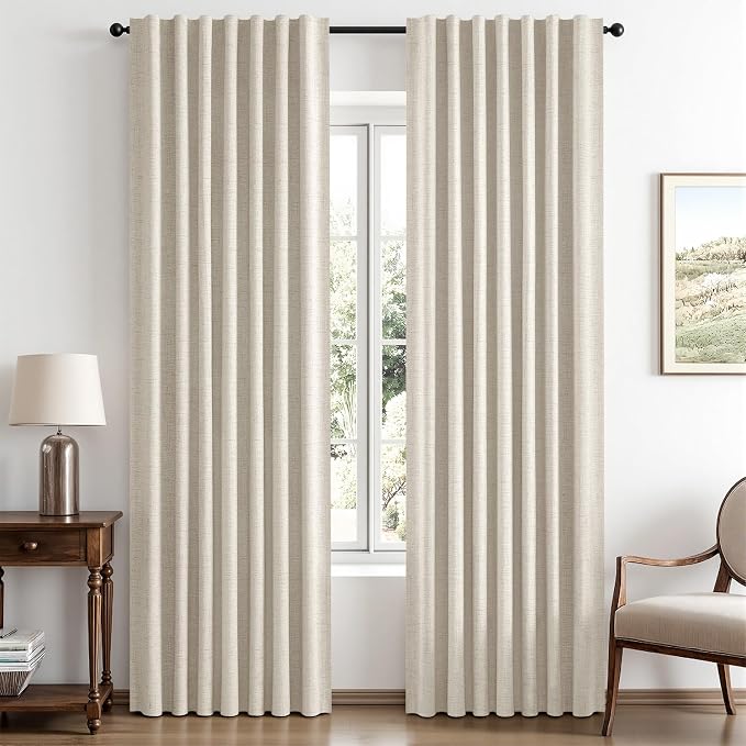 MIULEE 100% Blackout Linen Curtains 42 x 90 Inch Linen Beige 2 Panels | Thermal by MIULEE