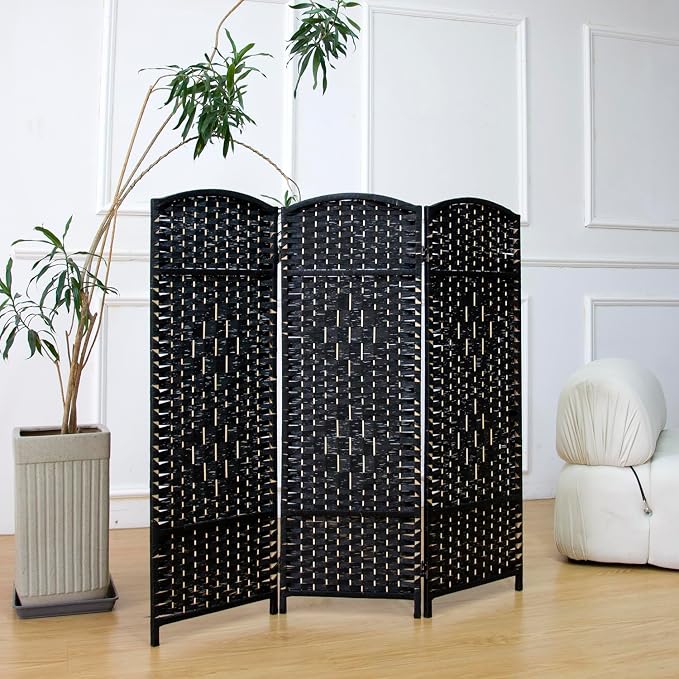 3-Panel Short Room Divider, 3.9 ft Freestanding Partition Wall, Natural Black - Image 4