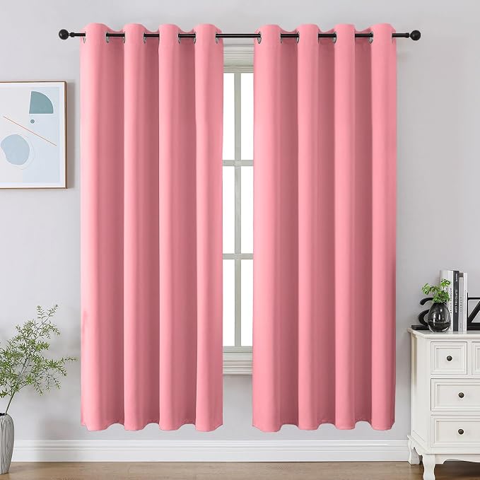 CUCRAF Pink Blackout Curtains 63 inch Length 2 Panels Set, Room Darkening Drapes by CUCRAF