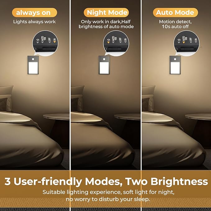 VST Motion Sensor Step Night Light, Rechargeable Battery Powered Led Light with Magnetic Suck Installation for Bedroom Hallway Stair Nursery Kids Room (2.68 inch 3000K 6Pack Black)