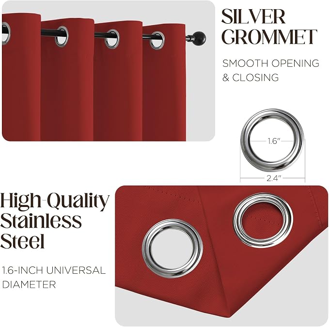 CUCRAF Red Blackout Curtains 54 inch Length 2 Panels Set, Room Darkening Drapes - Image 2