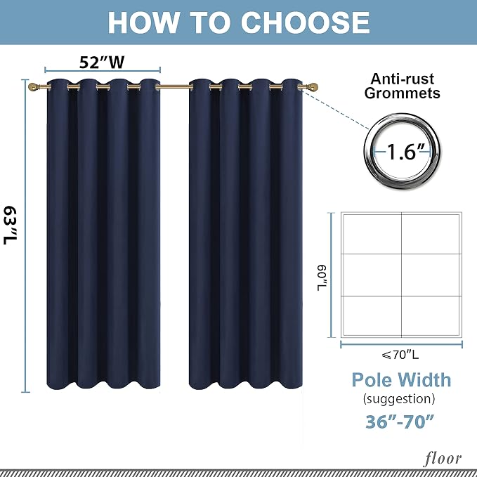 Diraysid Navy Blue Grommet Blackout Curtains - Image 8