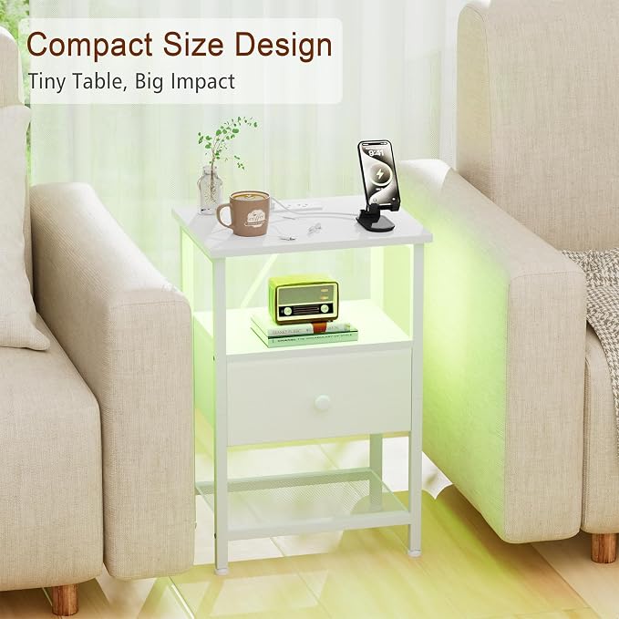 Night Stand, LED White Nightstand - Image 8
