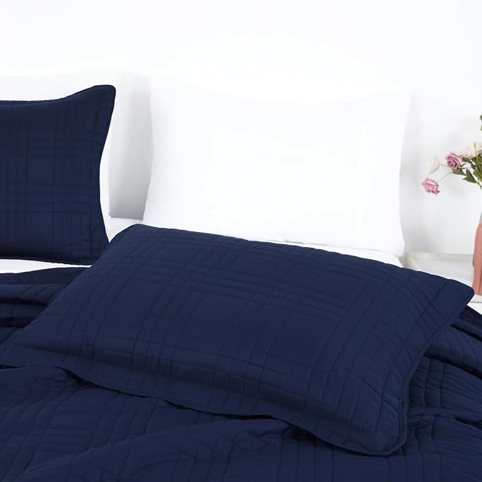 Chezmoi Collection Kingston Queen Size Bedspread Set, 3-Piece Navy Oversized - Image 4