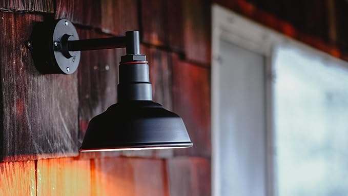 Steel Lighting Co. Hawthorne Barn Light | Outdoor Wall Mounted | 8 inch Dome | 11" Gooseneck | Small Farmhouse Light Made in America | Hunter Green Exterior/Brass Interior