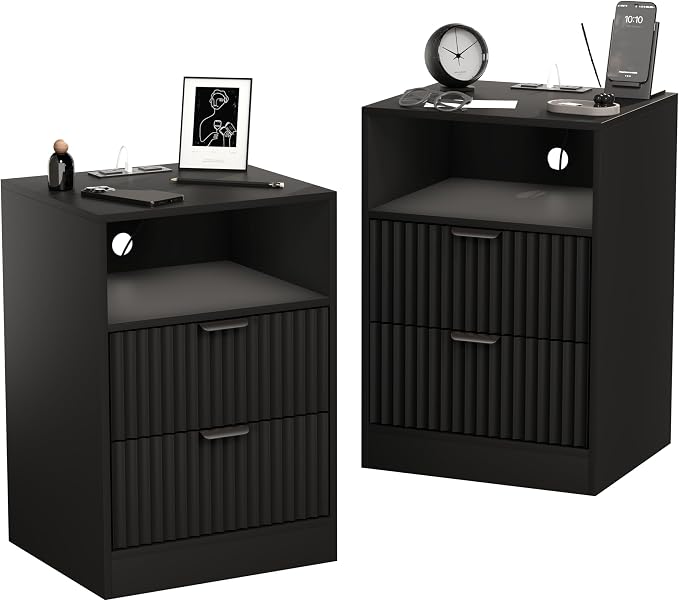 Fluted Nightstand Set of 2, LED Nightstand - Image 9