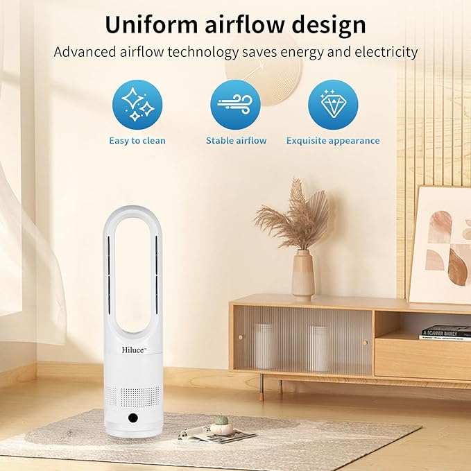 Hiluce Bladeless Fan for Bedroom,Tower Cooling Fan,20dB Quiet,Standing Fans with Remote,Touch, LED Display Installation Free 80°Oscillating 8 Speeds 9H Timer 22" for Home, Office