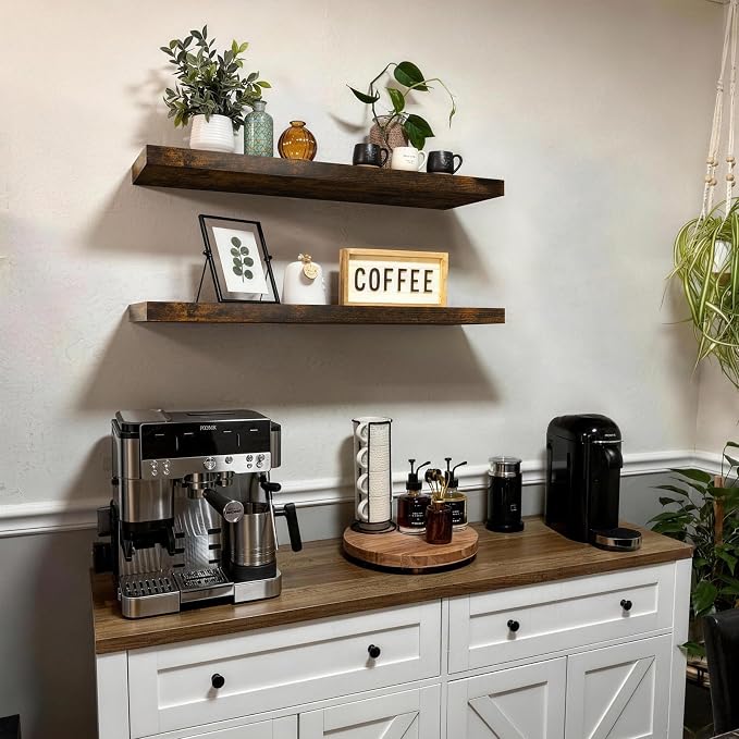 BAYKA Rustic Brown Floating Shelves 35.4in, Wall Mount Wood Shelf | Easy Install - Image 2