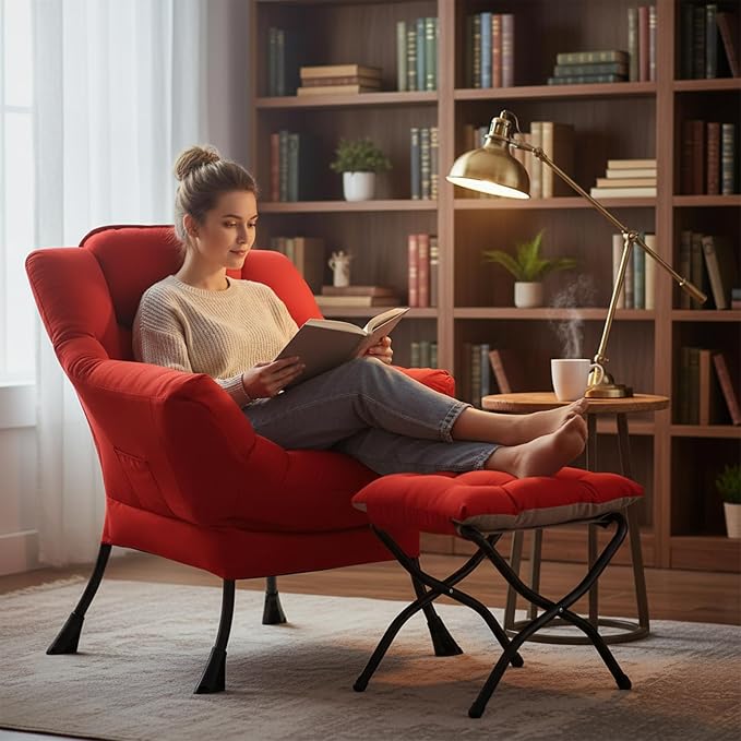 Welnow Lazy Chair with Ottoman, Reading Chair with Footrest, Foldable Footrest - Image 9