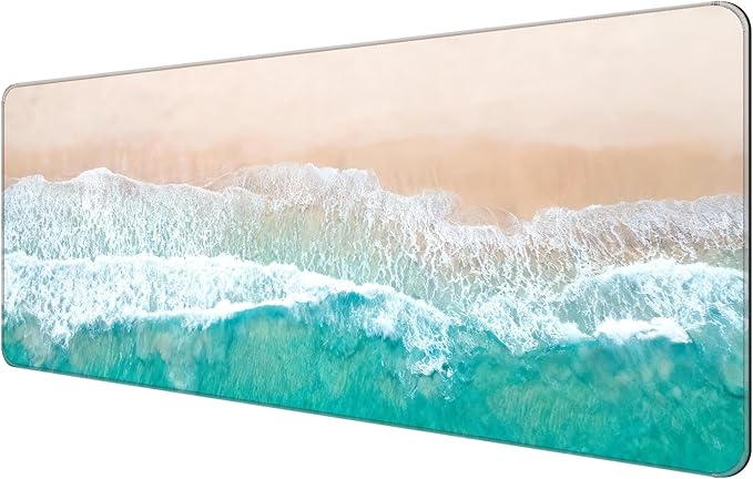Dynippy Thin Extended Gaming Mouse Pad （31.5 * 11.8 * 0.08 inch） with Stitched Edges Large Mousepad Long XXL Keyboard and Mouse pad Desk Mat for Gaming Office & Home - Blue Sandy Beach