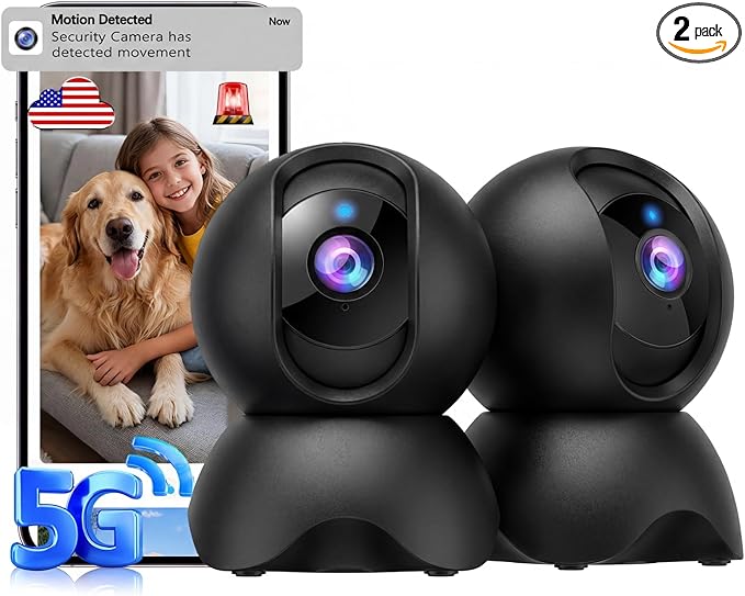 YYSY 2K 2.4G&5G Indoor Security Camera, 2 Packs Pet/Dog/Baby Security Camera with Phone App, 360° Pan-Tilt WiFi Cameras for Home Security, 2-Way Audio, Night Vision, Auto-Tracking, Privacy Mode