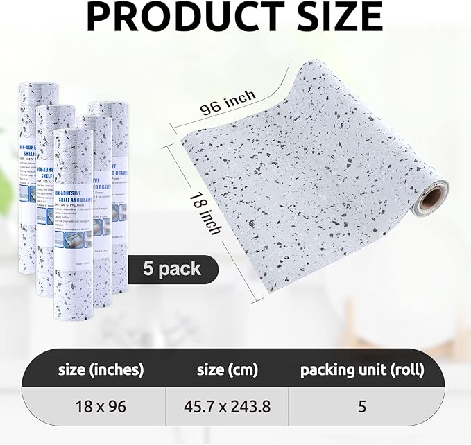 RAY STAR 18X96 Inch Shelf Liner for Kitchen Cabinets, Non-Adhesive Cabinet Liner Washable, PVC Drawer Liner for Dresser Non-Slip Bathroom (Stone)(5 Roll)