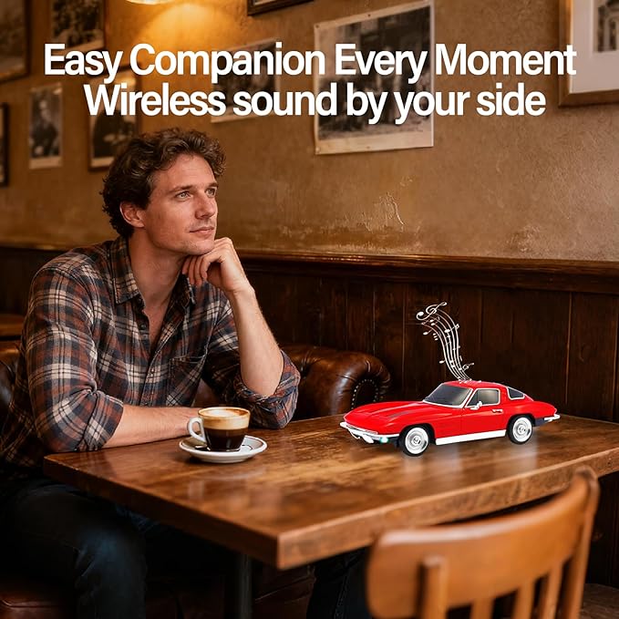 WSTER Retro American Style car Bluetooth Speaker, Portable Wireless Outdoor Speaker, TWS Stereo, Support USB/TF/AUX, Party Bluetooth Speaker with Microphone,Classic car Gifts for Men(RED)
