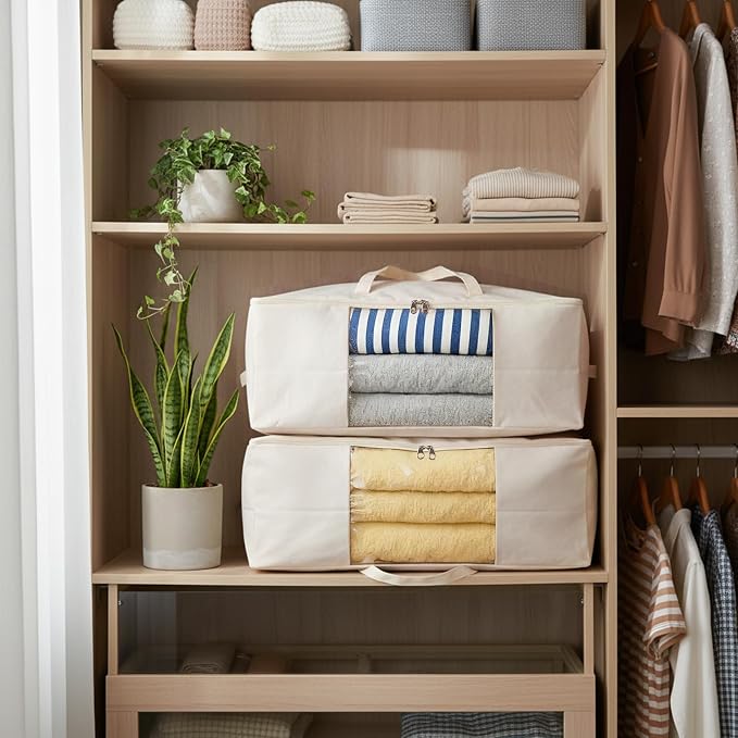 Blanket Storage Bags 70L Canvas Closet Organizers Clothes Container 2 Pack | - Image 7