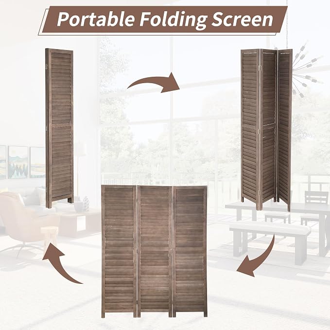 BLKMTY Room Divider 3 Panel Privacy Screen Folding Screen Tall Wood Screen - Image 4