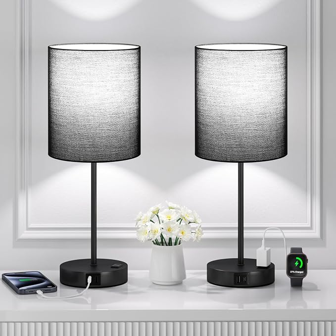 17.6" Black Touch Lamps for Bedroom Set of 2 - Image 8