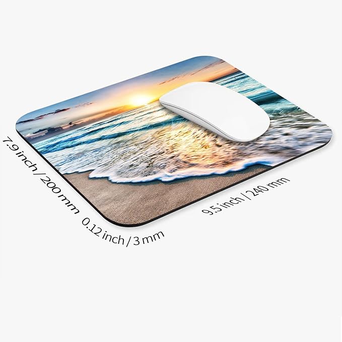 Armanza Square Mouse Pad Beach Sunset, Personalized Premium-Textured Custom Mouse Mat Design, Washable Mousepad Cloth, Non-Slip Rubber Base Computer Mouse Pads for Wireless Mouse