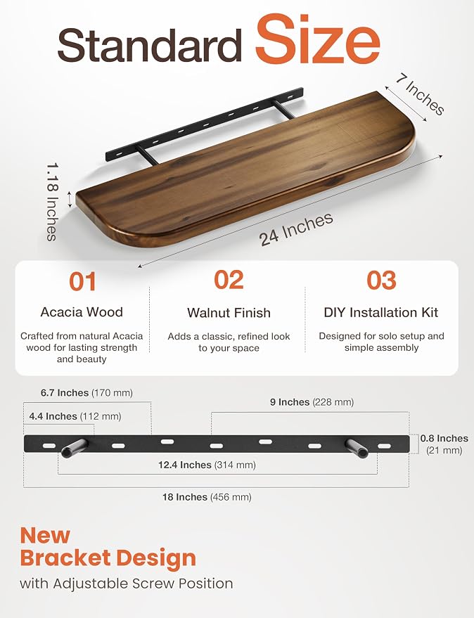 BATODA Set of 2 24” Wood Floating Shelves - Image 3