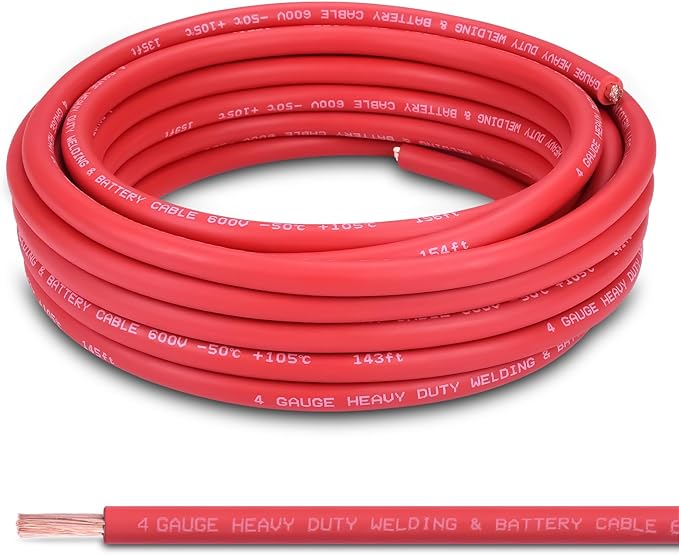 Shirbly 4 Gauge Battery Cable, 30FT Red 4 AWG Pure Copper Wire Welding Cable, for Automotive, Battery, Solar and Generator, Standard USA OFC Wire