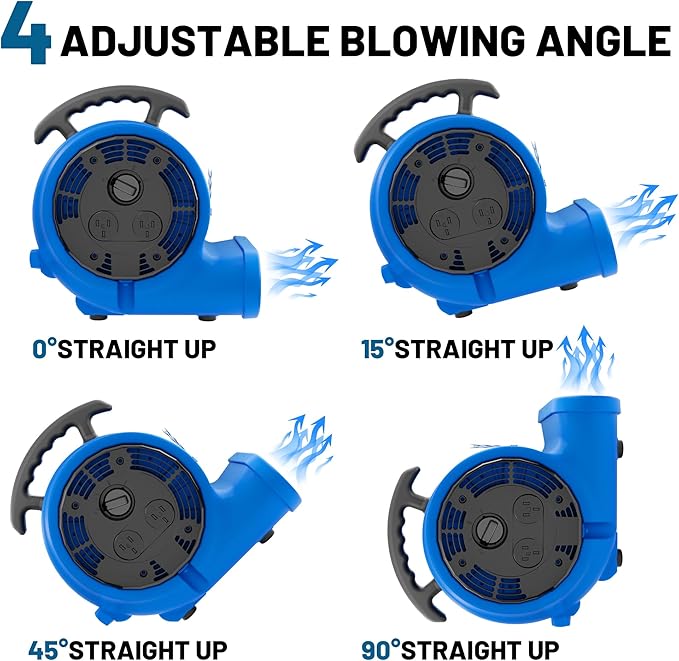 BSMTEK Air Mover Blower Fan, Industrial 1/3HP 1200CFM Monster Floor Blower Carpet Dryers - 3 Speeds Switch, 4 Adjustable Angles, 10FT Long Cord, Stackable - 2026 Upgraded