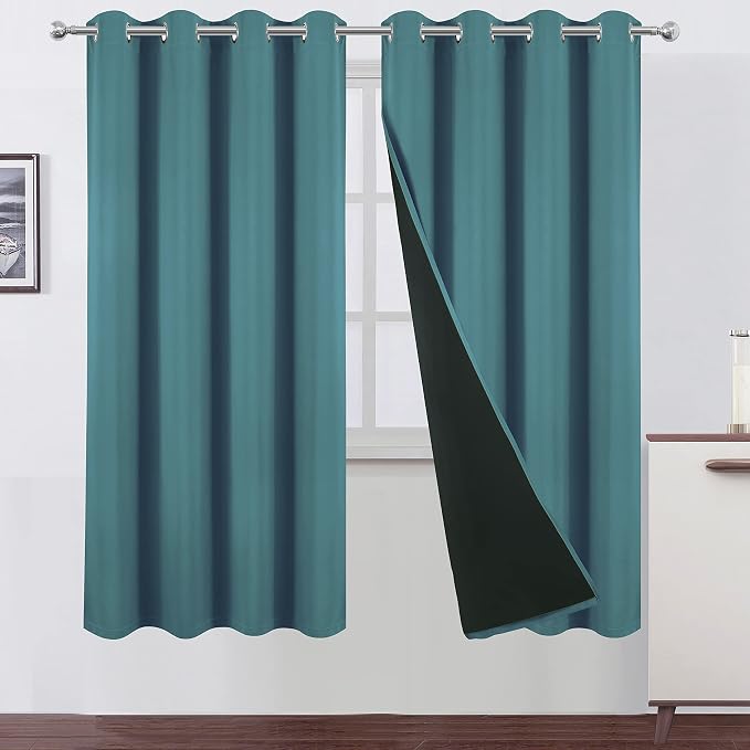 100% Blackout Curtains 52 x 72 Inch/Sea Teal Curtains 2 Panels by Lemomo