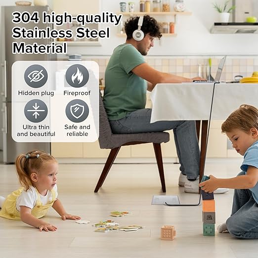 Vagueior Recessed Flat Hidden Floor Electrical Outlet Box Kit,Stainless Steel Cover with 2 * 20A+ 1 * 15A Receptacle Outlet,+2 * 5V/4.8A USB Port+1*RJ45 Port,UL Certified,Silver