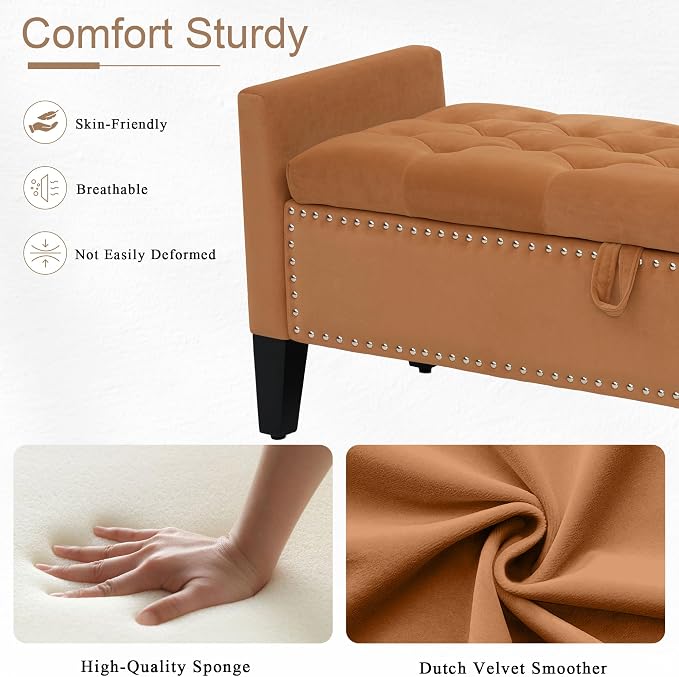 Velvet Ottoman with Storage, Modern Storage Bench - Image 4