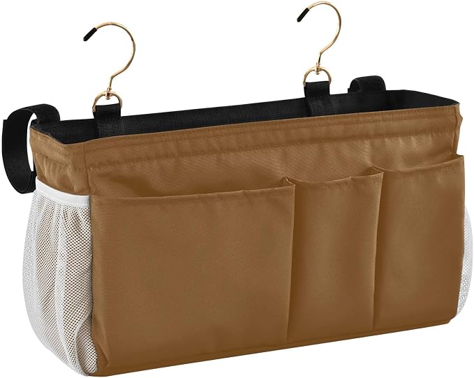 DOMIKING Brown Bedside Caddy for Dorm Bed Recliner Armrest Organizer by DOMIKING