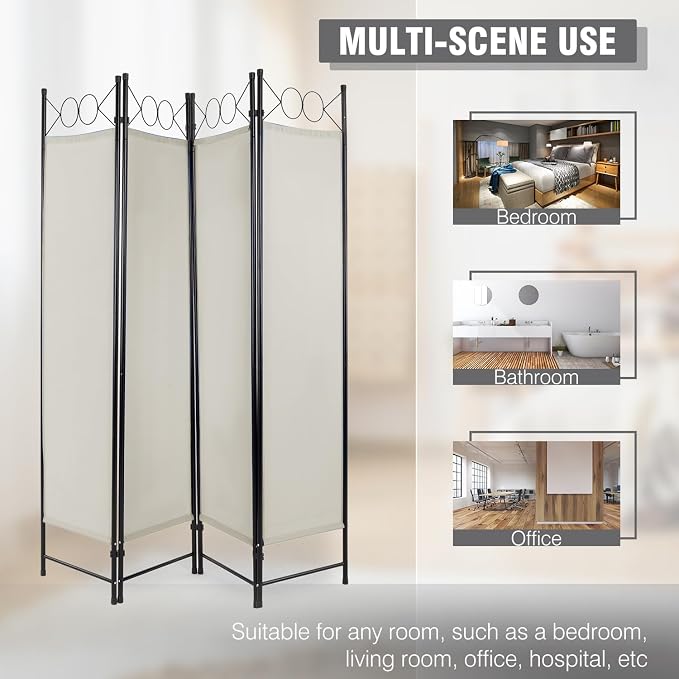 4 Panel Room Divider 6FT Steel Frame Screen Folding Privacy Divider - Image 6