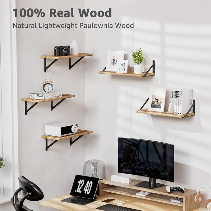 Wall Shelves 7.3" Deep Solid Paulownia Wood | 15mm Thick, Wider & Longer & - Image 5