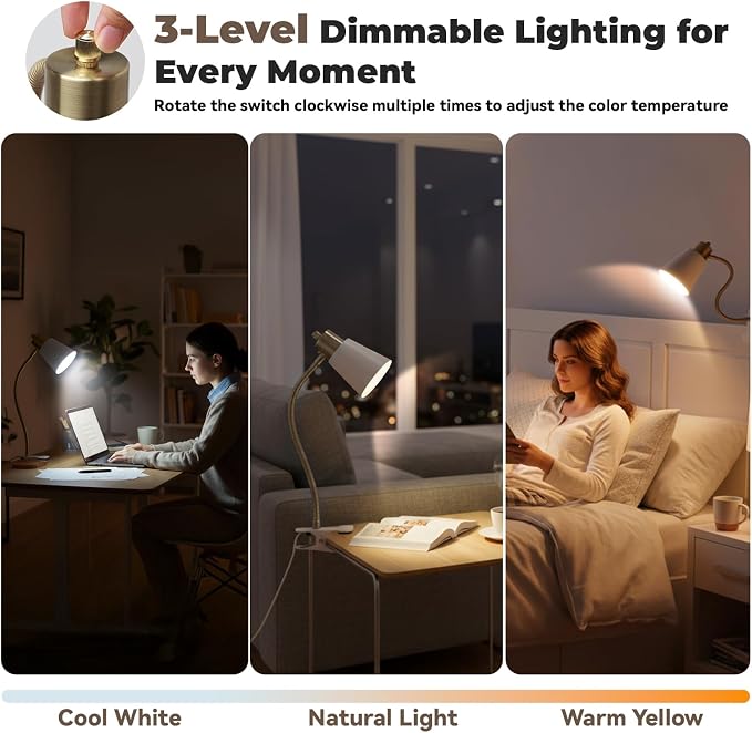 Desk lamp Eye-Caring Table Lamps, 360°Rotation Gooseneck Clip on Lamp Reading - Image 2