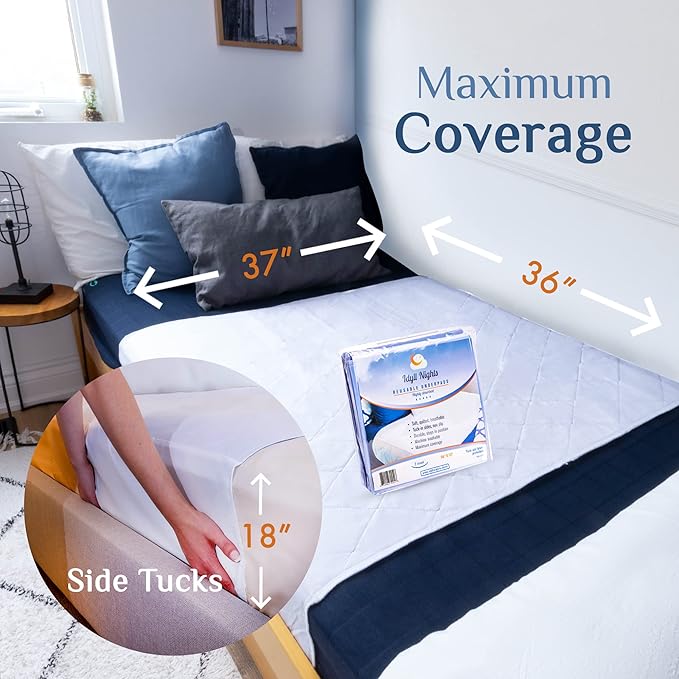 Washable Incontinence Bed Pads 36x37 (2 Pack) – Soft, Absorbent & Waterproof Mattress Protector with Tuck-in Sides – Reusable Twin Pads for Kids, Adults, Seniors & Hospital Beds