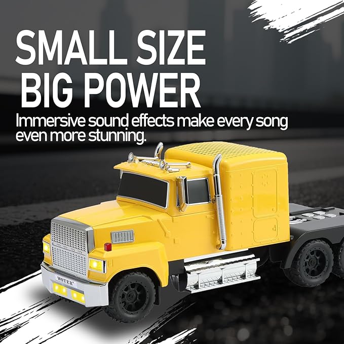 WSTER American Truck Bluetooth Speaker with HD Sound, TWS Pairing, LED Party Light, Operation Panel, Built-in Mic, Portable Car Model Speaker for Parties, Beach, Outdoor Activities (Yellow)