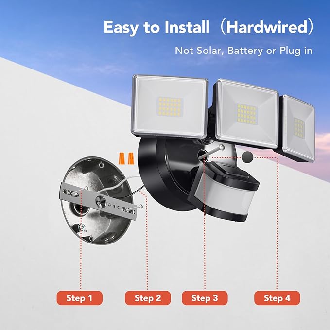 OREiN 2 Pack Motion Sensor Outdoor Flood Light, 30W 4500LM LED Security Light with 180° 40FT Detection, Dusk to Dawn/Auto/Test Modes, IP65 Waterproof Hardwired Floodlight for Yard, Garage, Driveway
