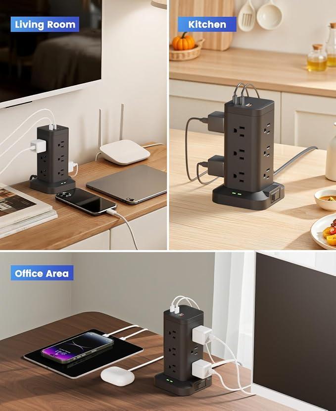 Power Strip Tower with Surge Protector 1800J, Fast Charging Tower PD20W USB-C - Image 7