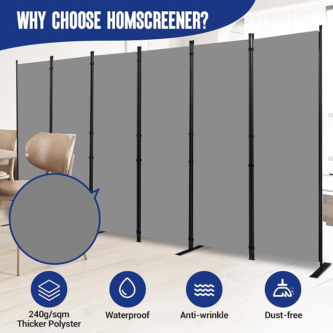 6 Panel Folding Privacy Screen, 11ft W x 6ft H Partition Room Divider Panel | - Image 3