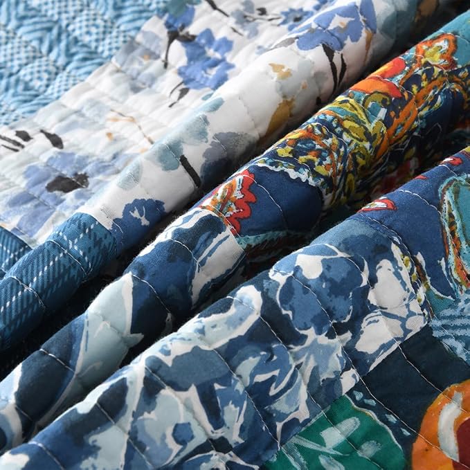 Autumn Dream Cotton Bedspread Blue Bedding Quilt Sets, King Size | 100% Cotton - Image 8