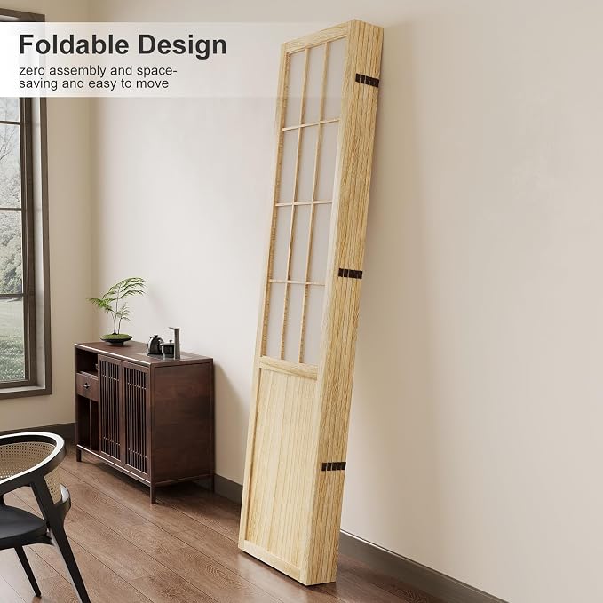 Room Divider, 66.9Inch Tall Japanese Shoji Style Folding Wood Screen - Image 6