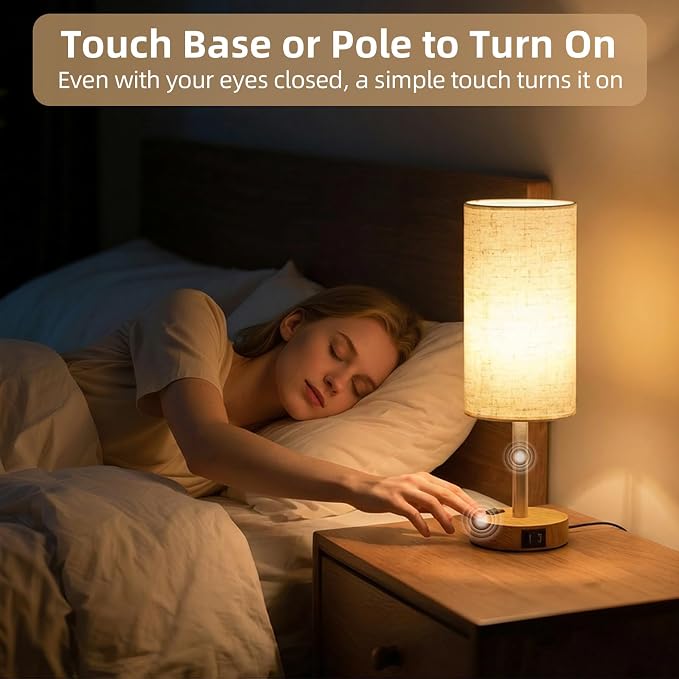 Table Lamp for Bedroom, High-Sensitivity Touch, AC Outlet, USB A+C | 3-Level - Image 4