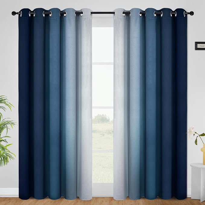 COSVIYA Curtains & Drapes Grommet Ombre Dark Blue Curtains W62 x L84 Inch | by COSVIYA
