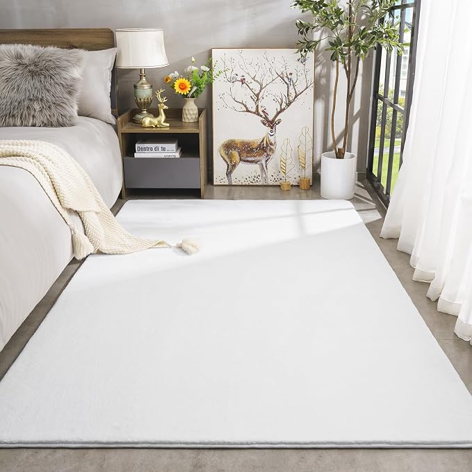 Large Area Rugs for Bedroom Living Room, 6x9 White Memory Foam Rug | Thickened - Image 2