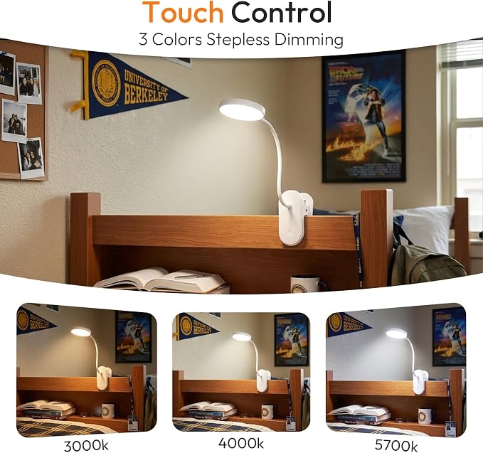 Clip on Light, Stepless Dimmable & 3 Colors Touch Control Clip On Bed Light. - Image 2
